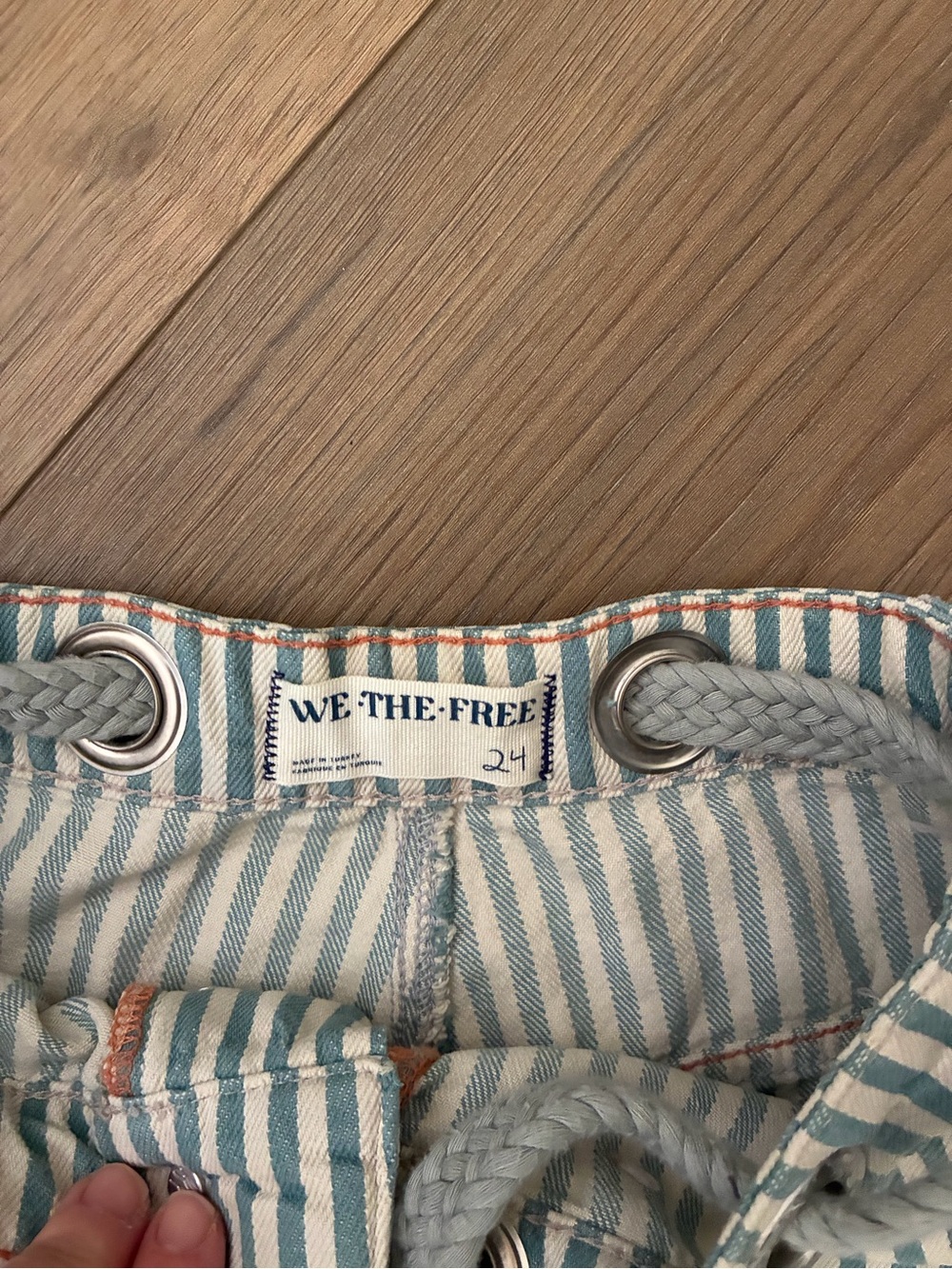 Free People We The Free Moxie Barrel Pant Blue Stripes - Picture 2 of 3
